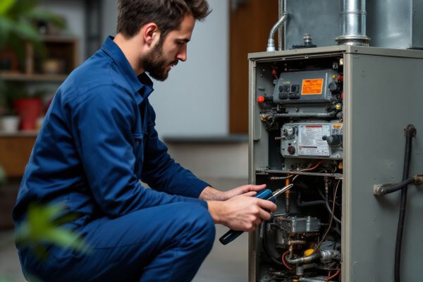 HVAC technician performing detailed maintenance on a furnace in Belton, TX