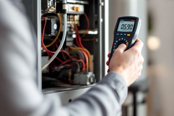 Heat pump repair technician performing diagnostic service in Belton, TX