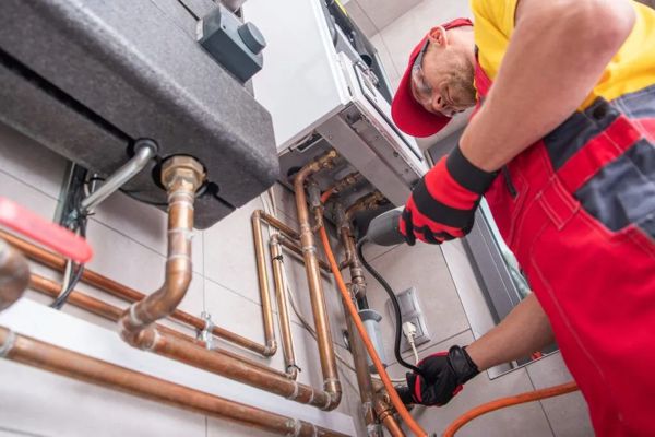 Certified HVAC technician inspecting a heating and air conditioning system in Belton, TX