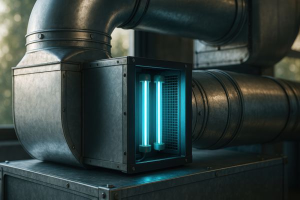 HVAC technician installing UV light system in Belton, TX